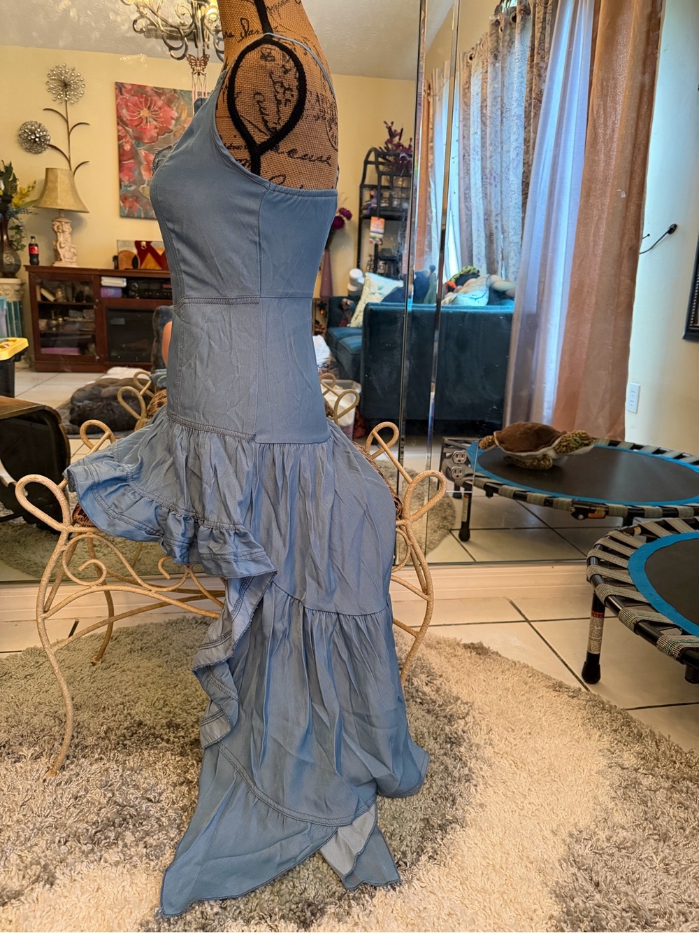 Denim Blue Ruffle High-Low Sundress - Picture 6 of 8